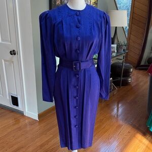 Vintage 100% Silk Deep Purple Long Sleeve Dress sz 2
